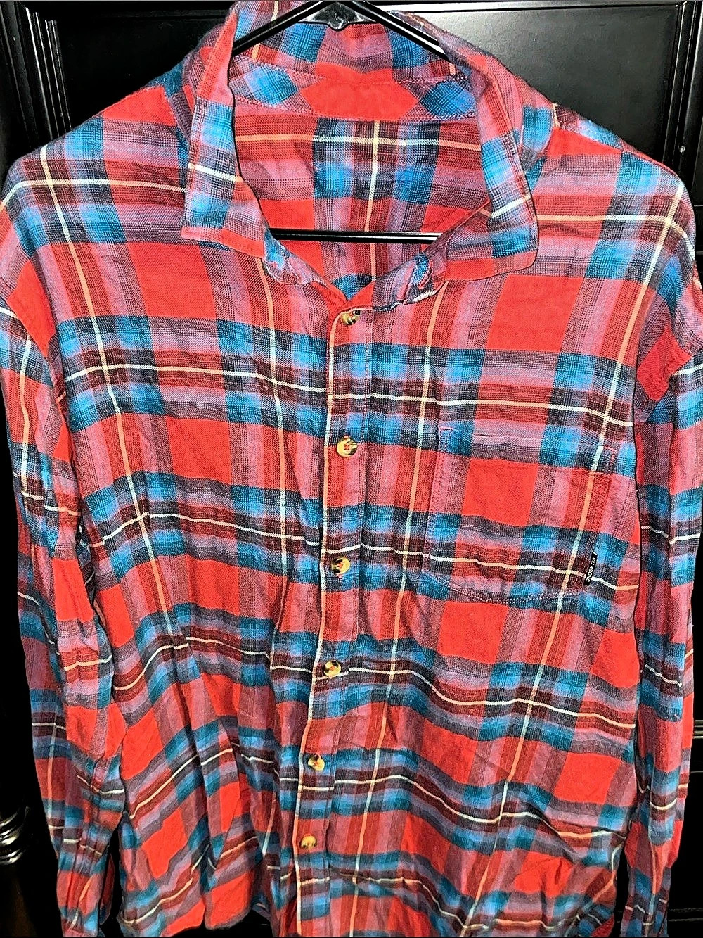 Billabong Plaid Button Down Shirt in Red & Blue XXL